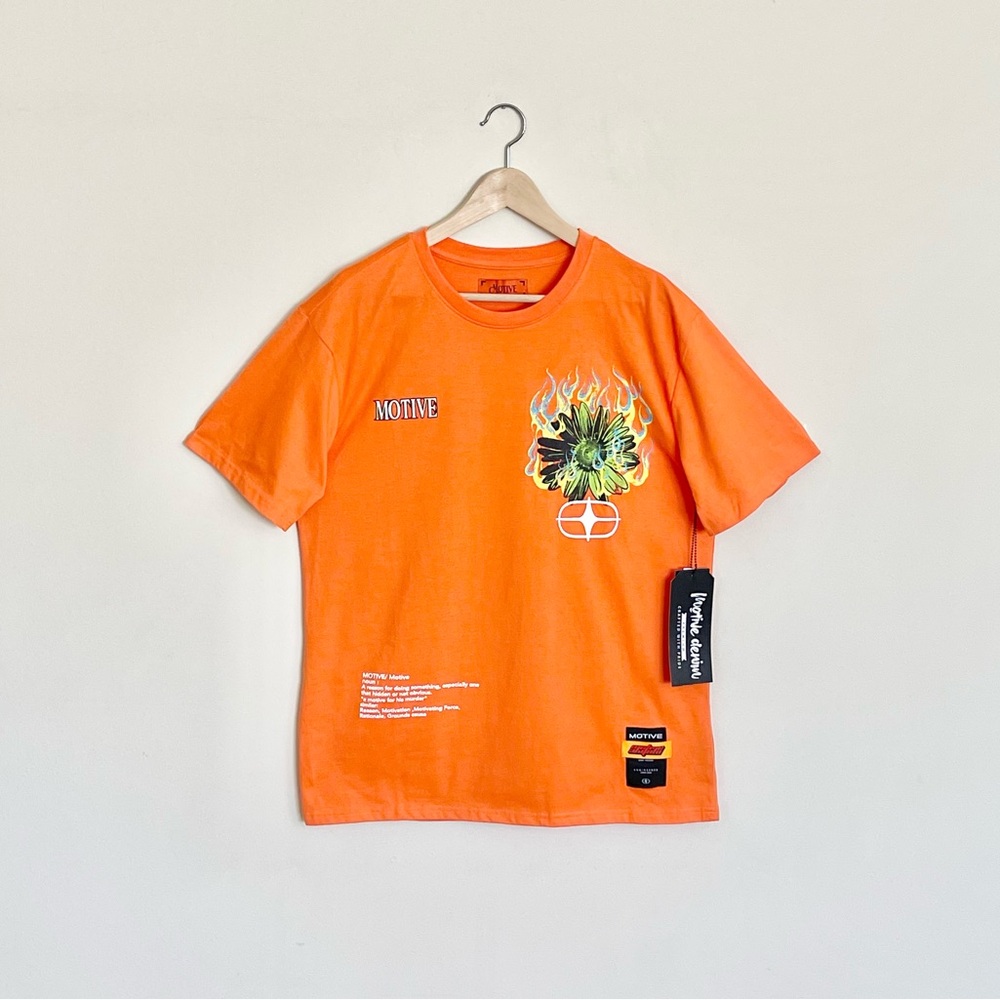 NEW Motive Denim Flower Graphic Orange T Shirt Men’s size XL